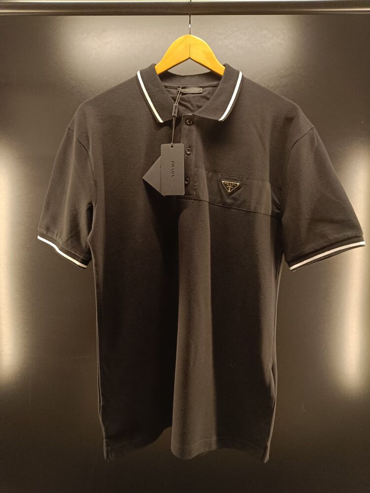 Prada Naylon detaylı, pamuklu streç polo yaka t-shirt 