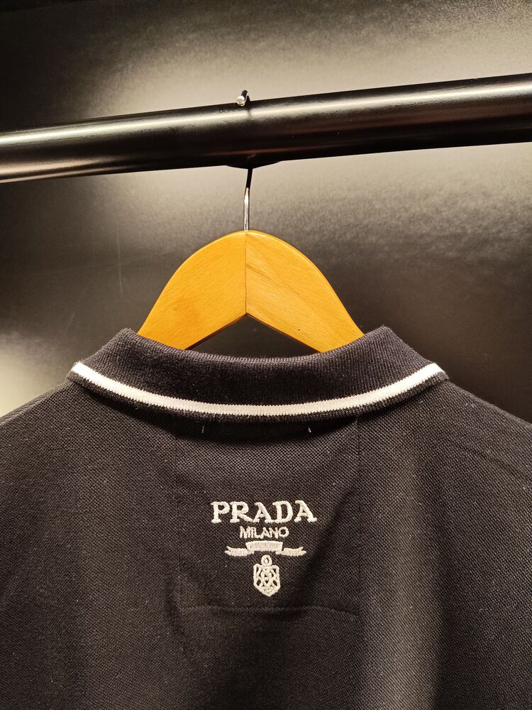 Prada Naylon detaylı, pamuklu streç polo yaka t-shirt 