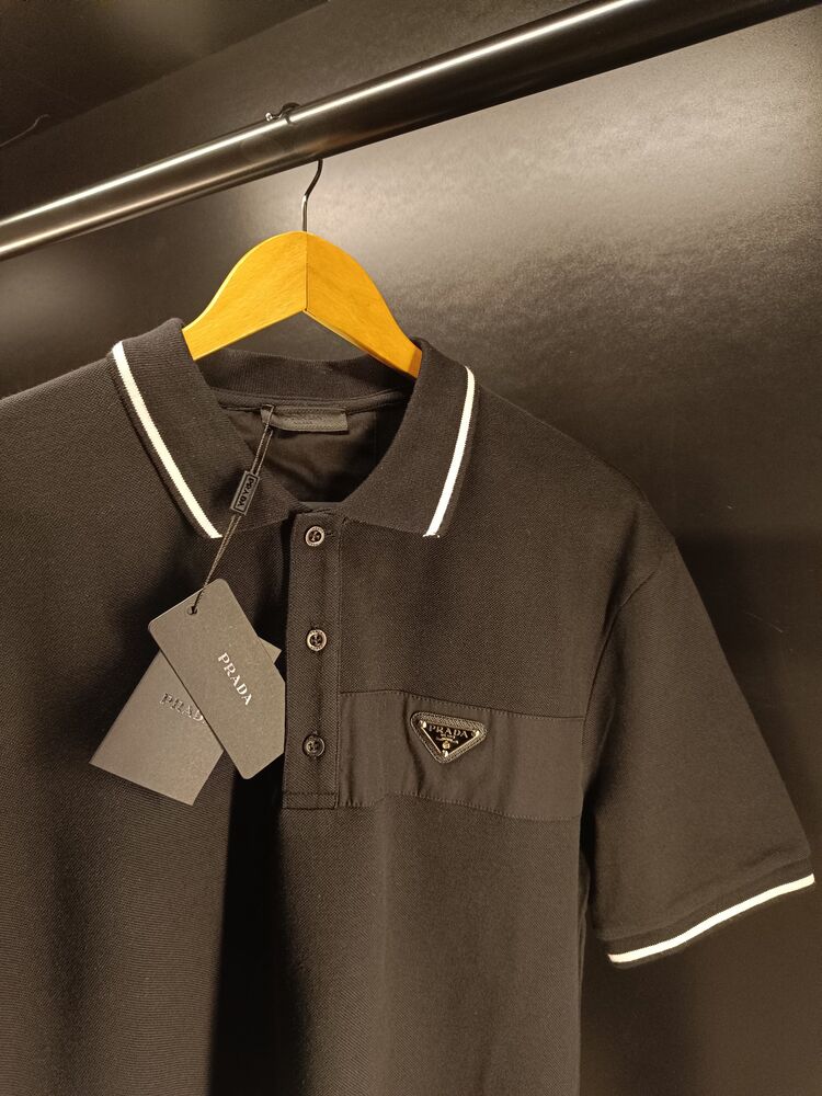 Prada Naylon detaylı, pamuklu streç polo yaka t-shirt 