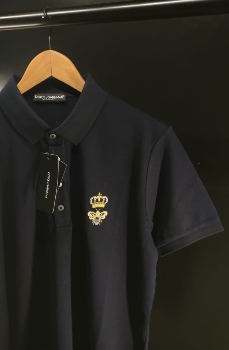 Dolce&Gabbana Lacivert Polo Yaka Nakışlı T-shirt