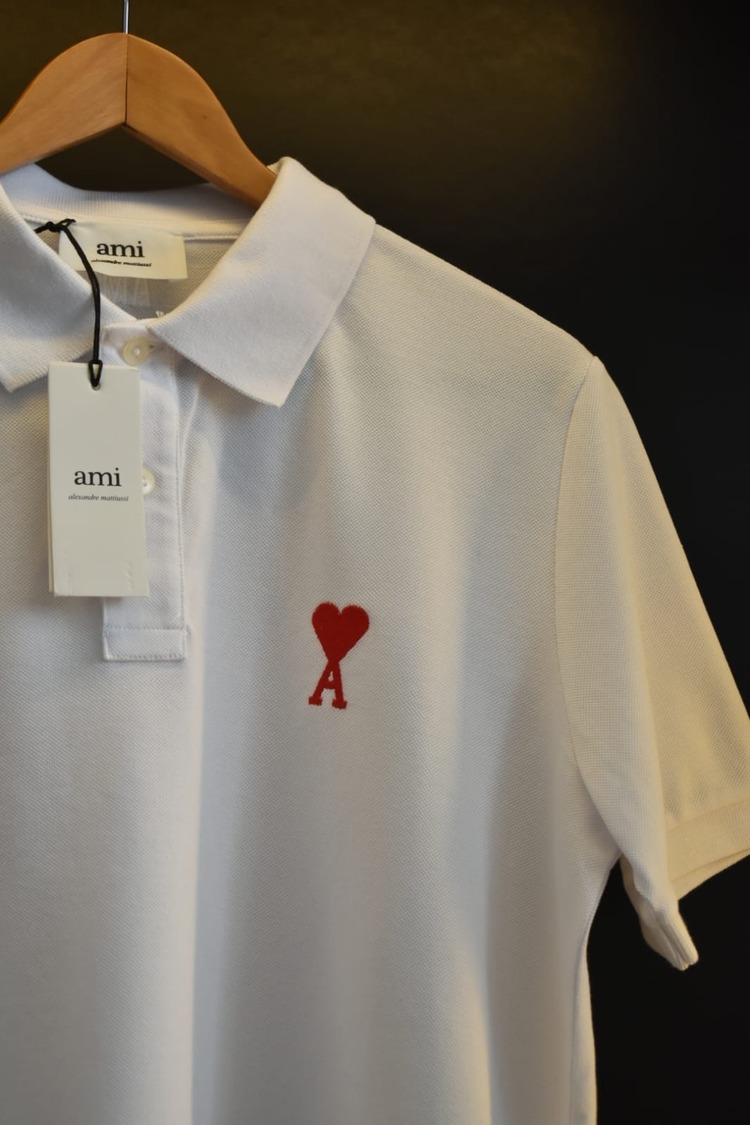 Ami Paris Erkek Beyaz Polo Yaka T-shirt