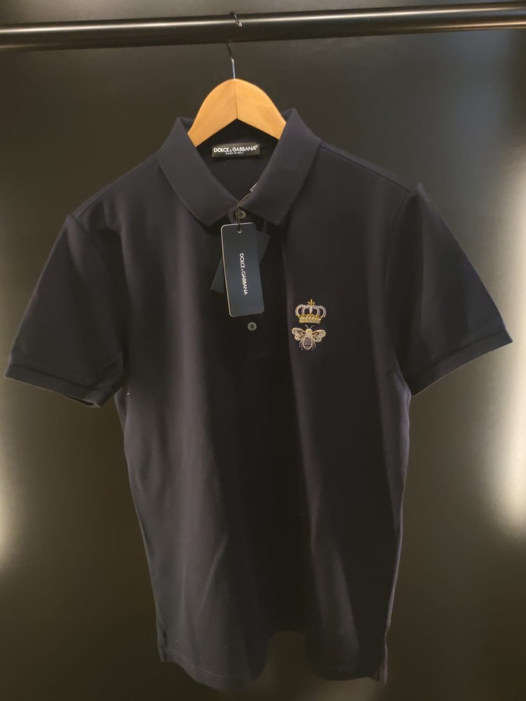 Dolce&Gabbana Lacivert Polo Yaka Nakışlı T-shirt