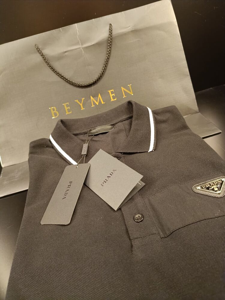 Prada Naylon detaylı, pamuklu streç polo yaka t-shirt 