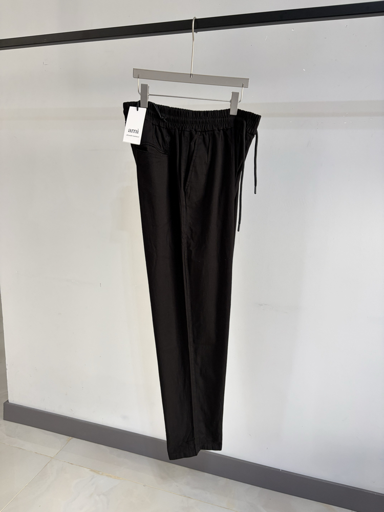 Keten Baggy Kalp Nakışlı Siyah Pantolon