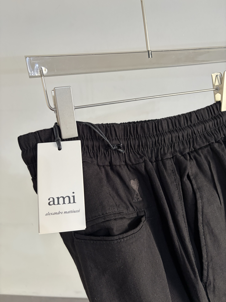 Keten Baggy Kalp Nakışlı Siyah Pantolon