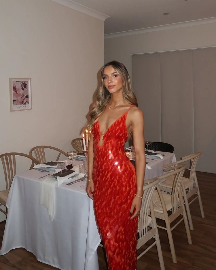 Red sequin night dress