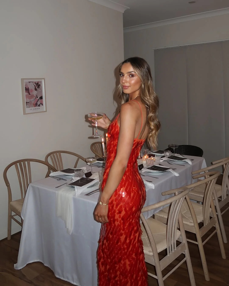 Red sequin night dress