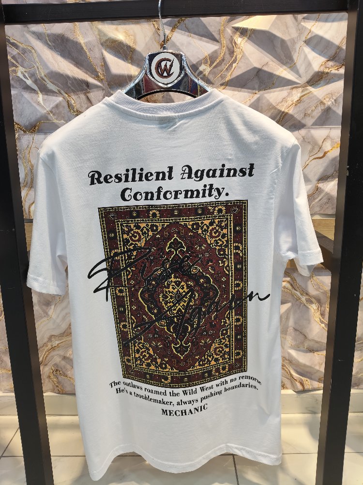2003 Kilim Baskılı Beyaz Basic T-Shirt