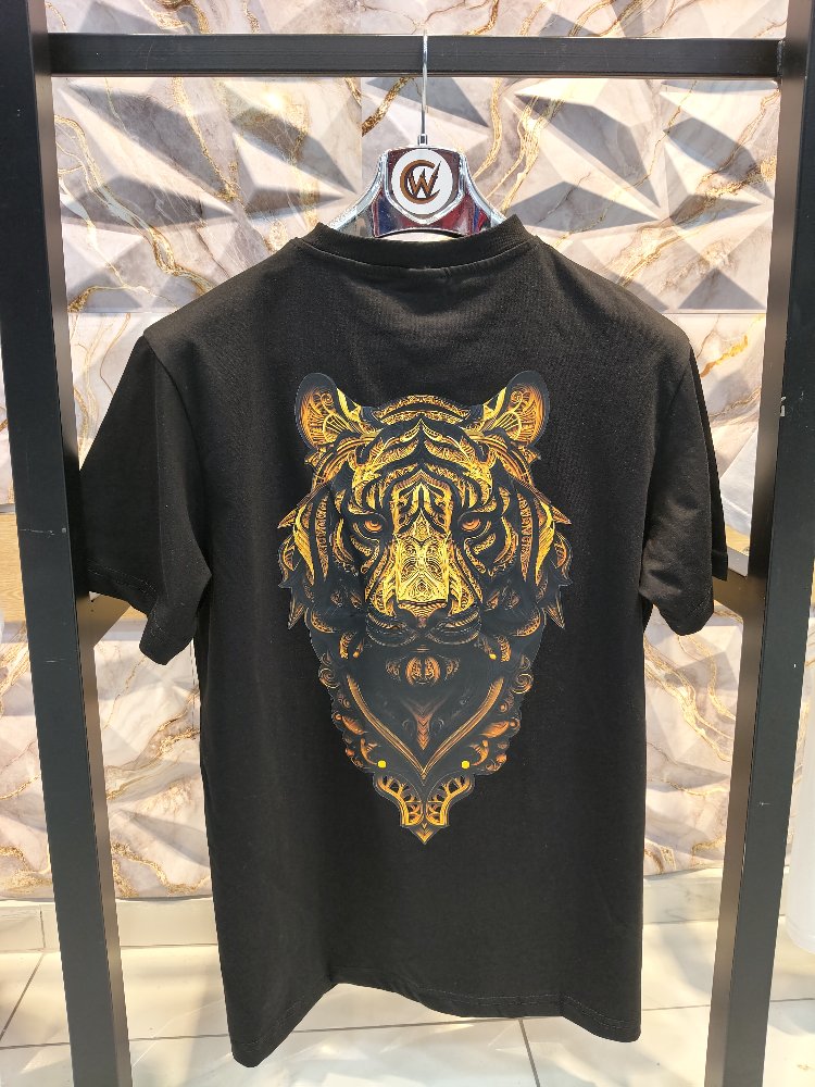 2008 Kaplan Gold Baskılı Siyah Basic T-Shirt