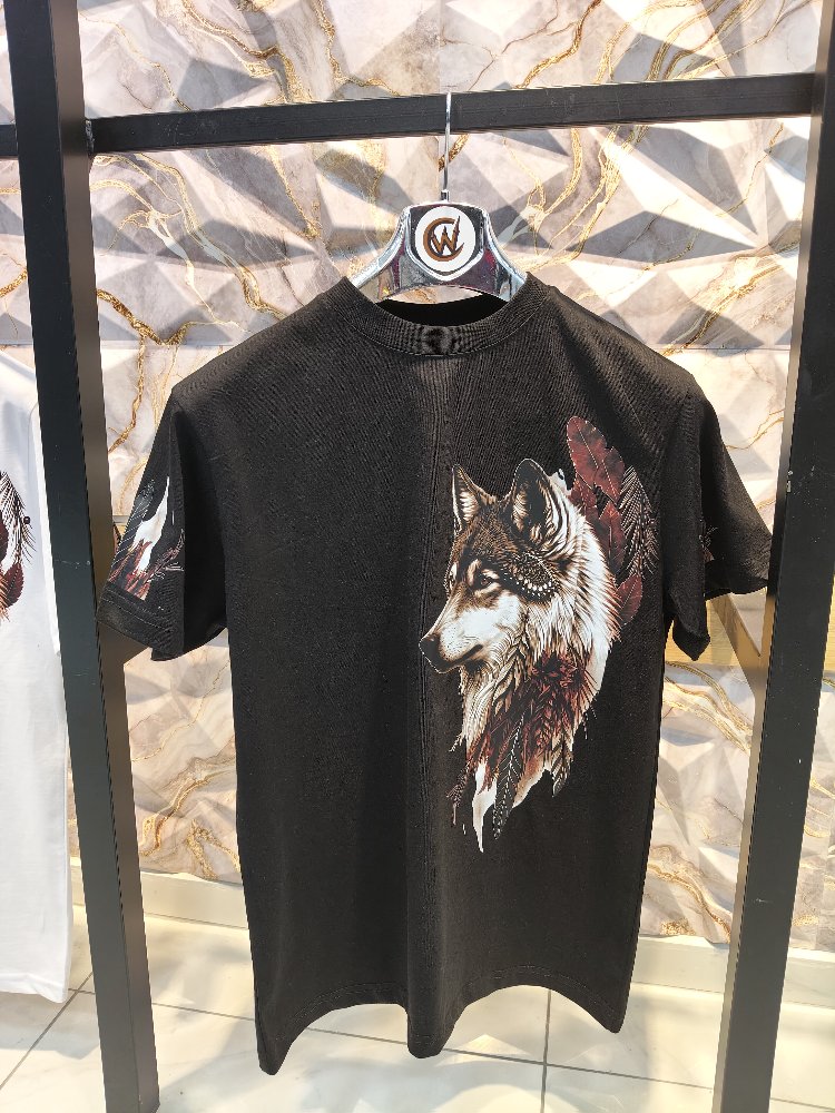 2017 Kurt Baskılı Siyah Basic T-Shirt