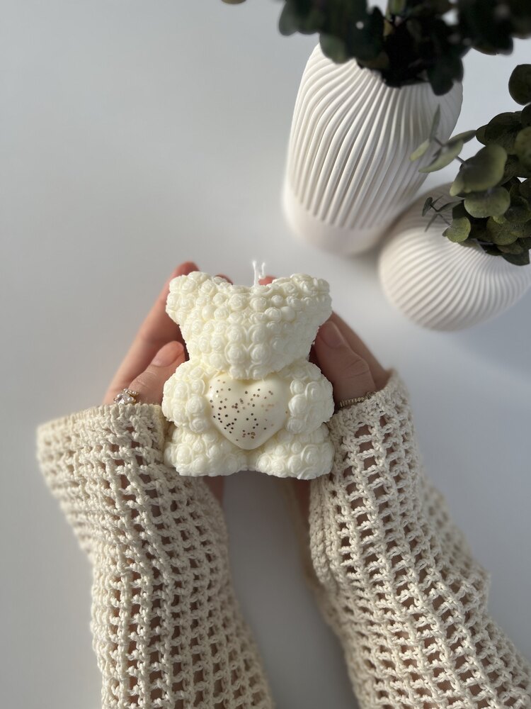 GÜLLÜ AYICIK MUM DEKORATİF TEDDY ROSE BEAR MUM