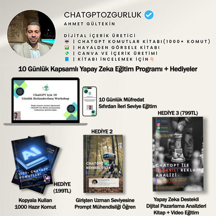 ChatGPT Yapay Zeka Kursu + ChatGPT Komutlar Kitabı Hediyesi