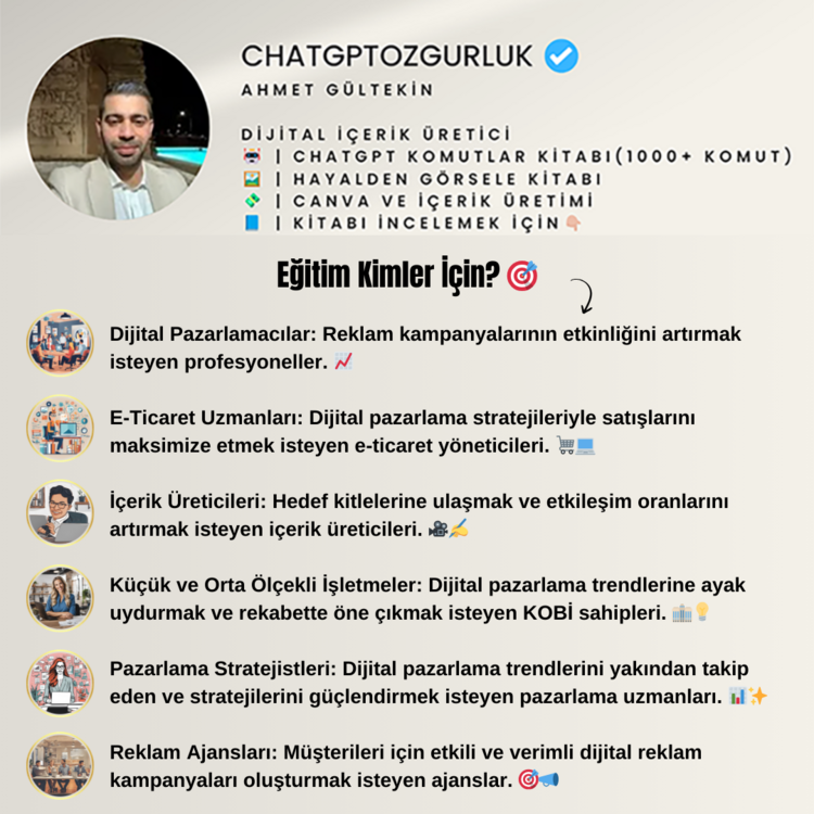 ChatGPT Yapay Zeka Kursu + ChatGPT Komutlar Kitabı Hediyesi