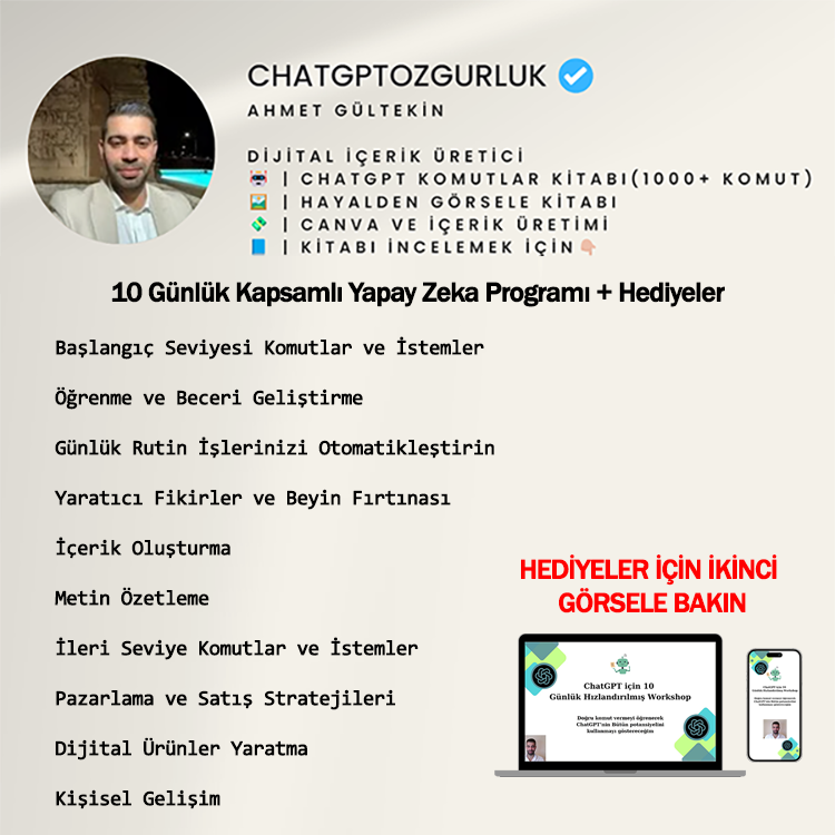 ChatGPT Yapay Zeka Kursu + ChatGPT Komutlar Kitabı Hediyesi