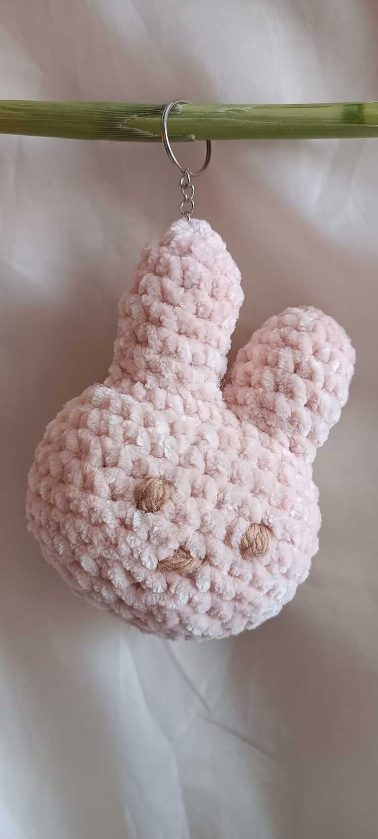 Pembe Pambık Tavşancık Tığ İşi Anahtarlık - Büyük Boy