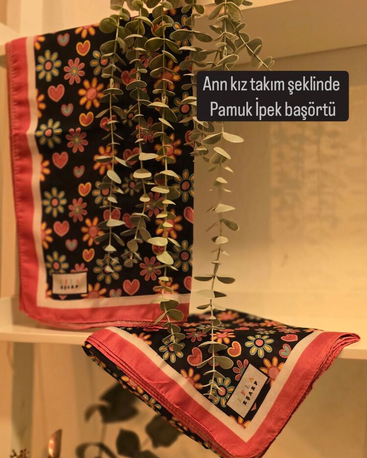 Anne kız takım...Kalp papatya siyah