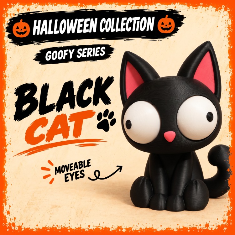 CoffeeCraft Goofy Kara Kedi - Gözleri Hareketli Şirin Model