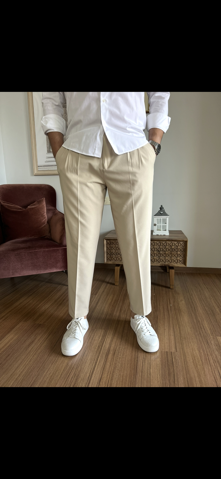 BAGGY KALIP PİLELİ KREM PANTOLON