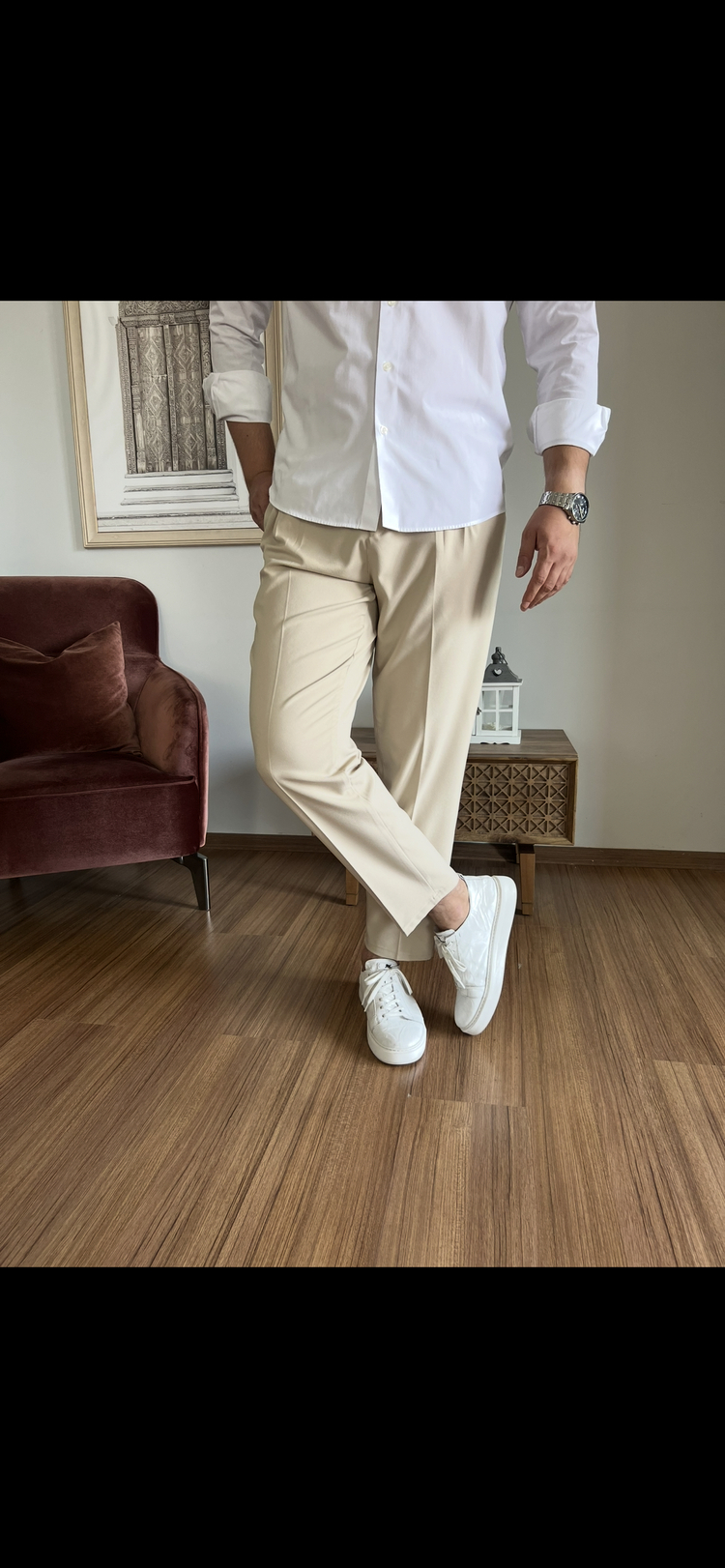 BAGGY KALIP PİLELİ KREM PANTOLON