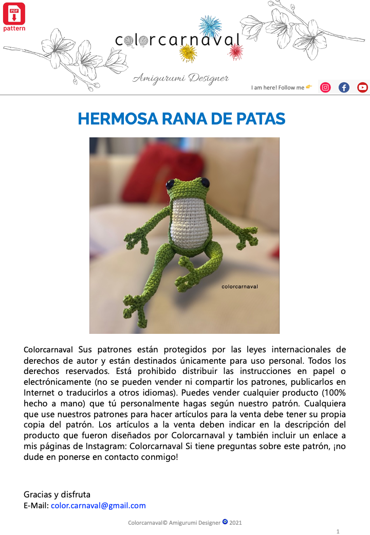 ESPAÑOL - HERMOSO Patrón Leggy Froggy REGALO