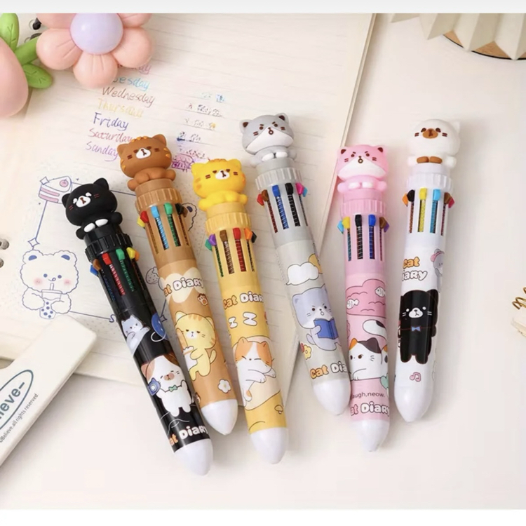Cute Cat 10 renk çoklu tükenmez kalem 1 adet