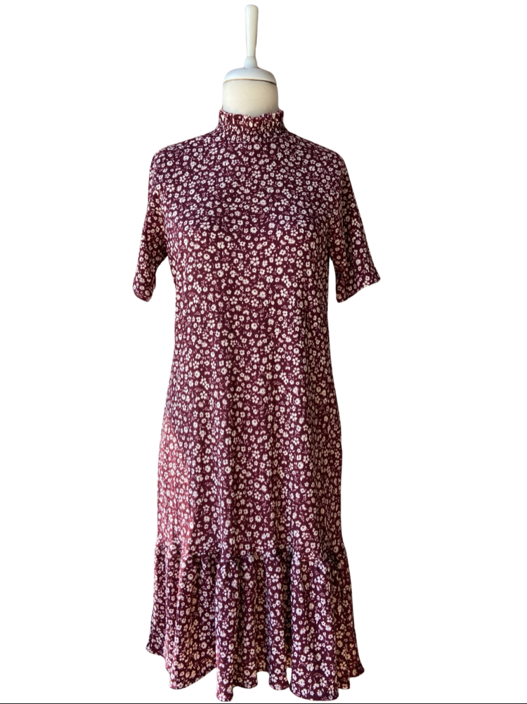 Burgundy Floral Midi Dress