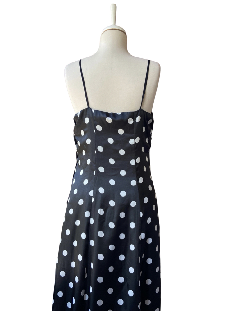90s Black Polka Dot Maxi Dress
