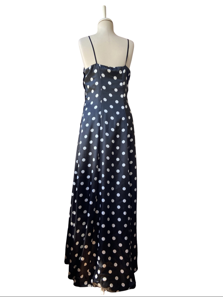 90s Black Polka Dot Maxi Dress