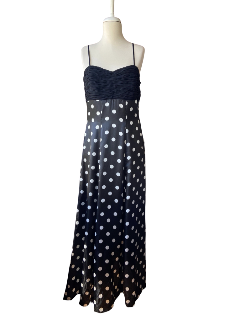 90s Black Polka Dot Maxi Dress