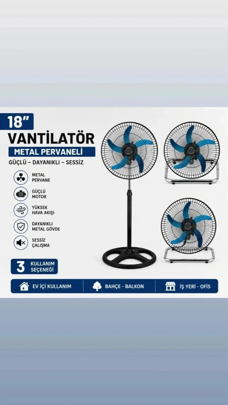 18" Metal Pervaneli Vantilatör - 3 Farklı Kullanım Seçeneği