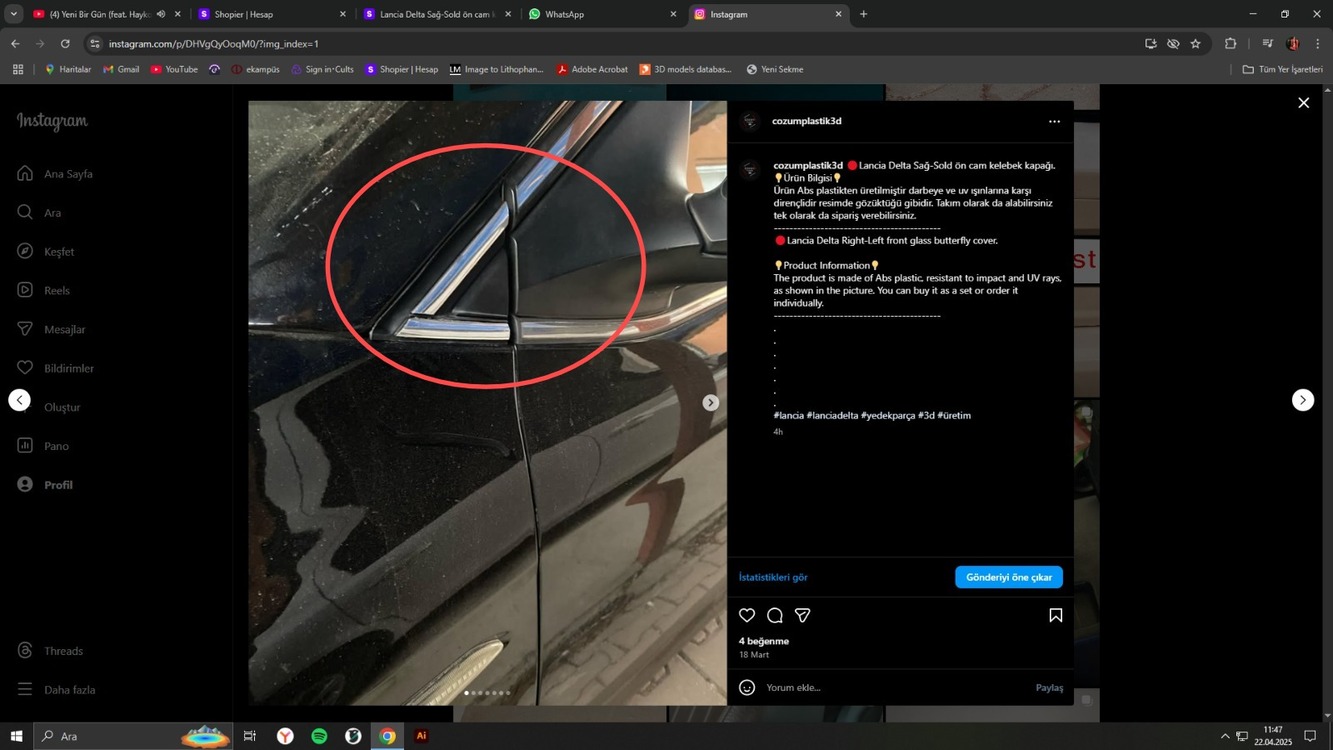 Lancia Delta Sağ-Sol ön cam kelebek kapağı