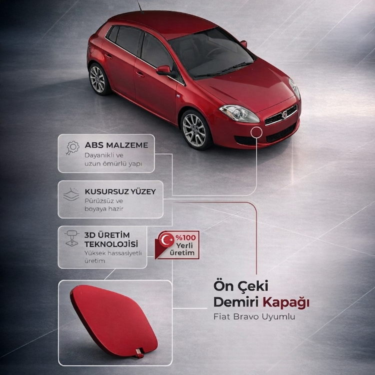 Fiat Bravo Uyumlu Ön Çeki Demiri Kapağı - ASTARLI (Boyaya Hazır)