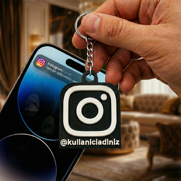 Kişiye Özel İsimli NFC'li Instagram Logolu Anahtarlık