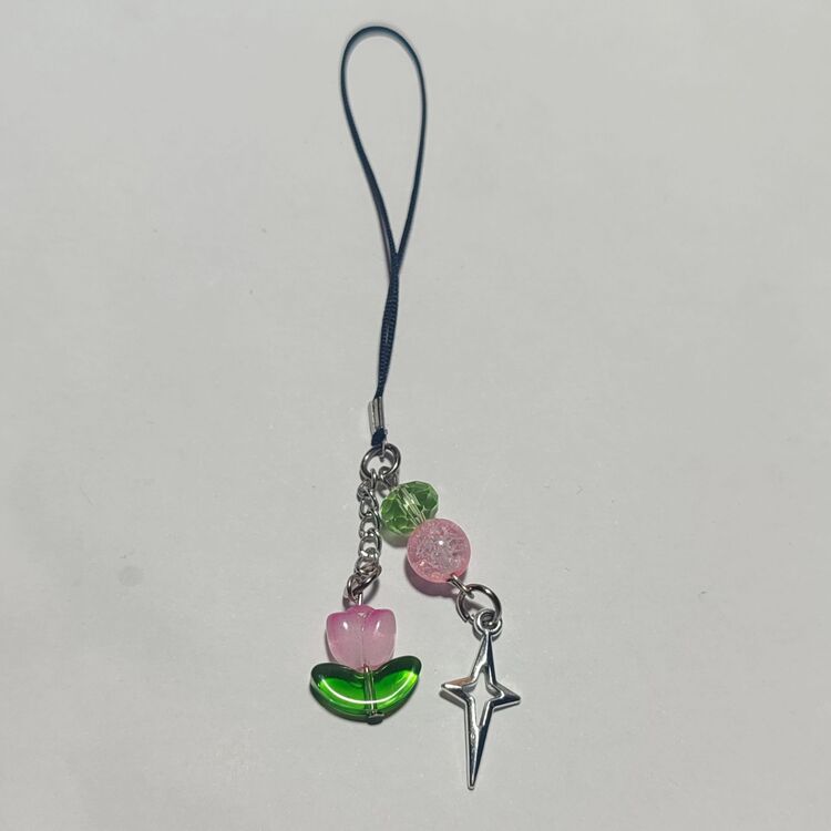 pembe çiçek telefon charm