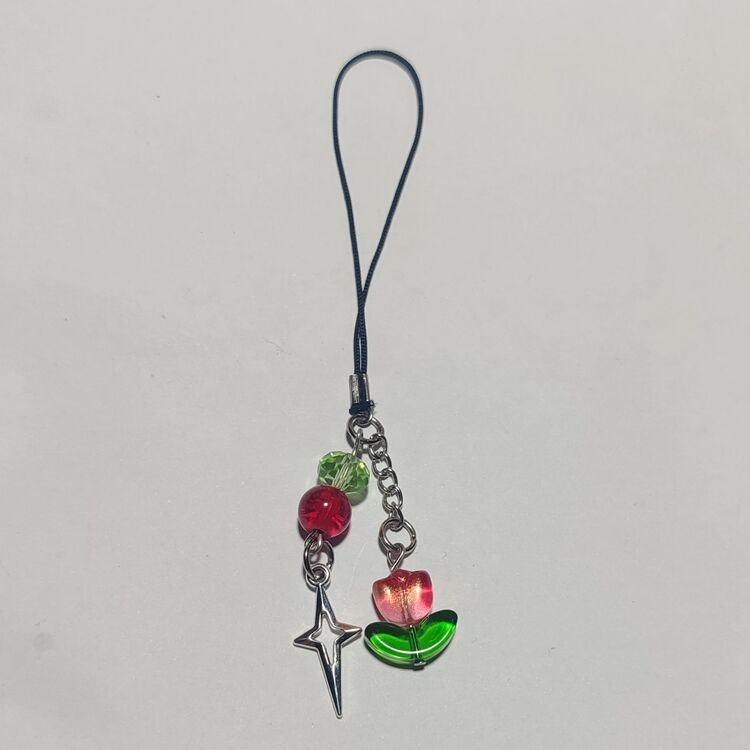 kırmızı çiçek telefon charm
