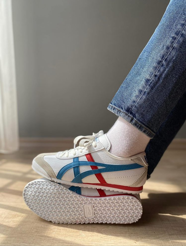 Onitsuka Tiger Mexico 66 – Krem / Mavi ve Kırmızı Detaylı Sneakers