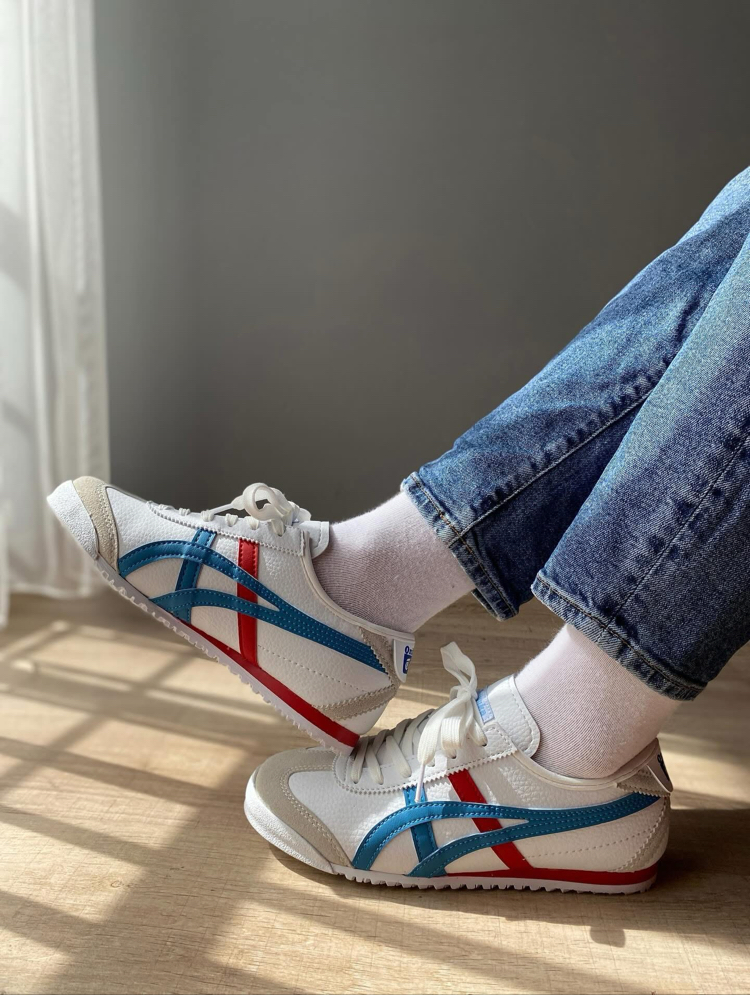 Onitsuka Tiger Mexico 66 – Krem / Mavi ve Kırmızı Detaylı Sneakers