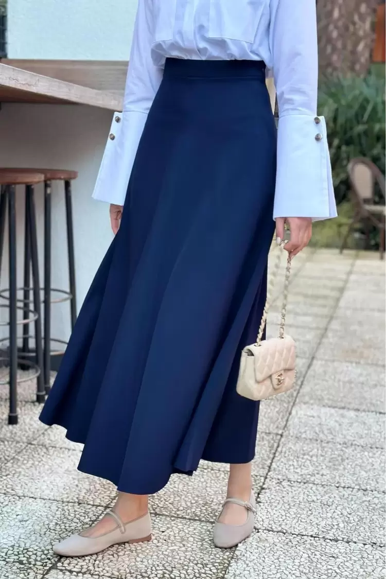 Cashmere Moda Kadın Tesettür Kloş Uzun İthal Scuba Çan Etek