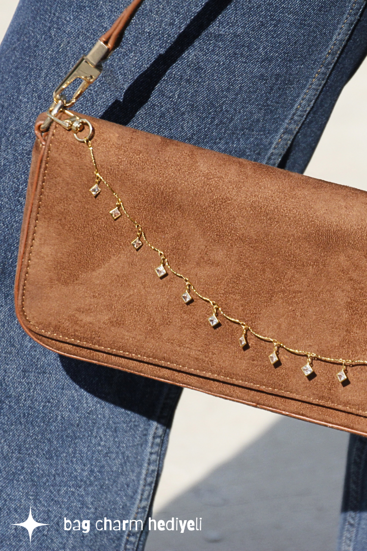UMİ BROWN NOISE | KAHVE SÜET Baget East-West Çanta - Bag Charm Hediyeli