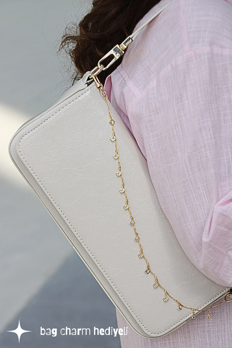 UMİ SOFT LAUNCH | EKRU Baget East-West Çanta - Bag Charm Hediyeli