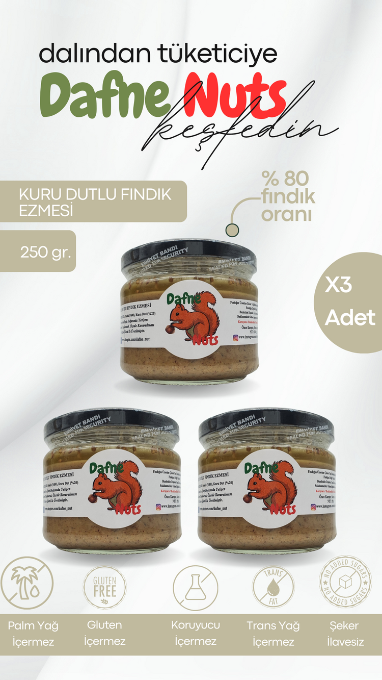 Malatya Kurusu Dutlu Fındık Ezmesi 250 Gr. (3 Adet) - Meyveli Taneli Yoğun Kıvam