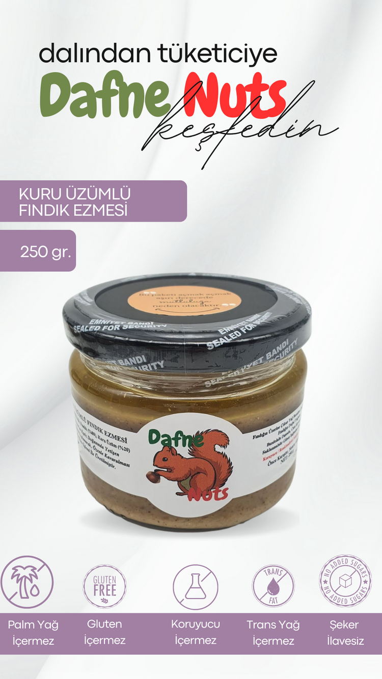Ege Kuru Üzümlü Fındık Ezmesi 250 Gr. - Meyveli Taneli Yoğun Kıvam