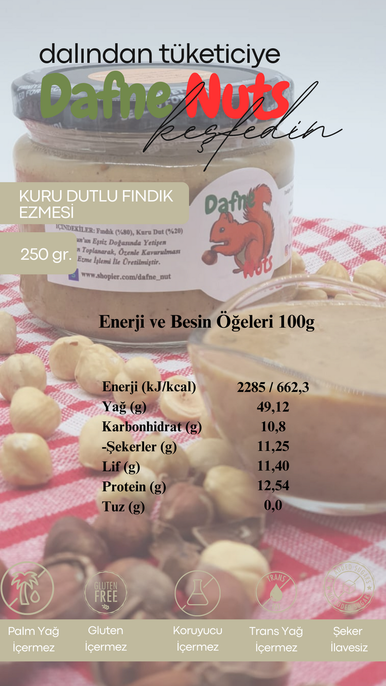 Malatya Kurusu Dutlu Fındık Ezmesi 250 Gr. - Meyveli Taneli Yoğun Kıvam