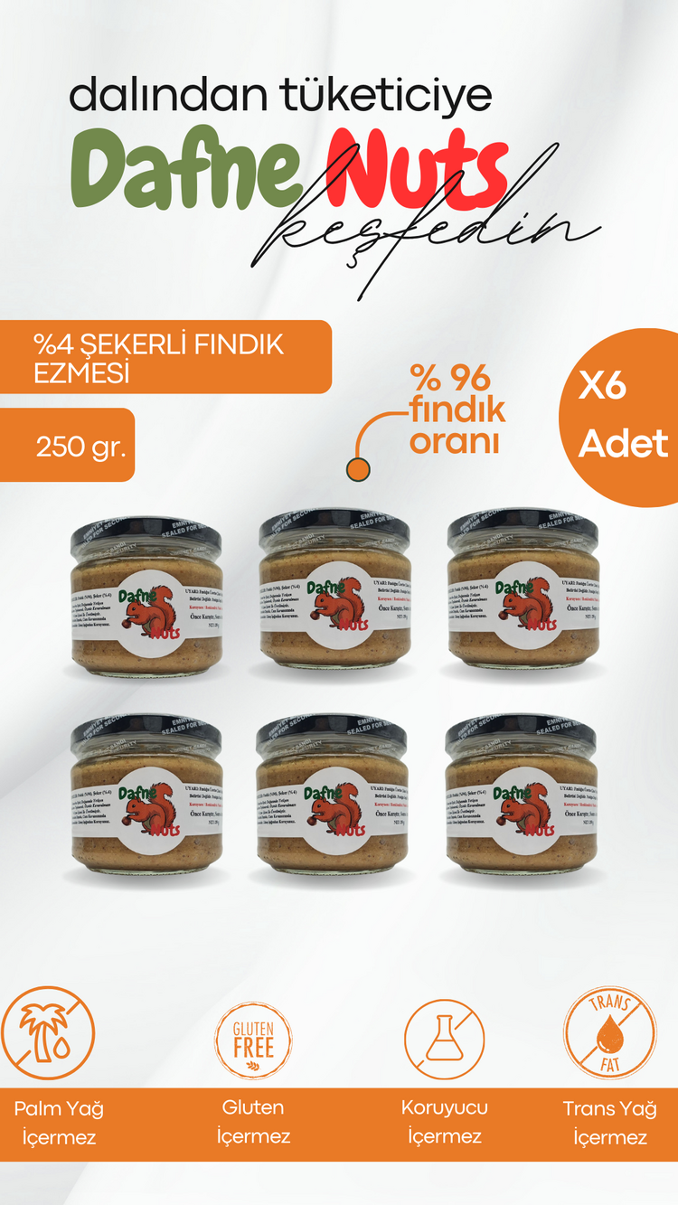 Az Şekerli Fındık Ezmesi 250 Gr. (6 Adet) - Taneli Yoğun Kıvam