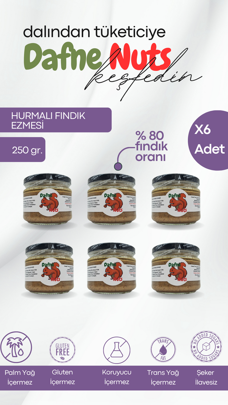 Hurmalı Fındık Ezmesi 250 Gr. (6 Adet) - Meyveli Taneli Yoğun Kıvam