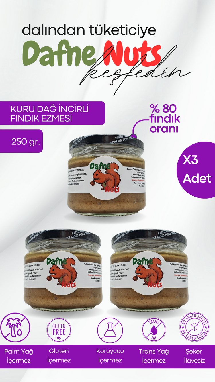 Germencik Kuru Dağ İncirli Fındık Ezmesi 250 Gr. (3 Adet) - Meyveli Taneli Yoğun Kıvam