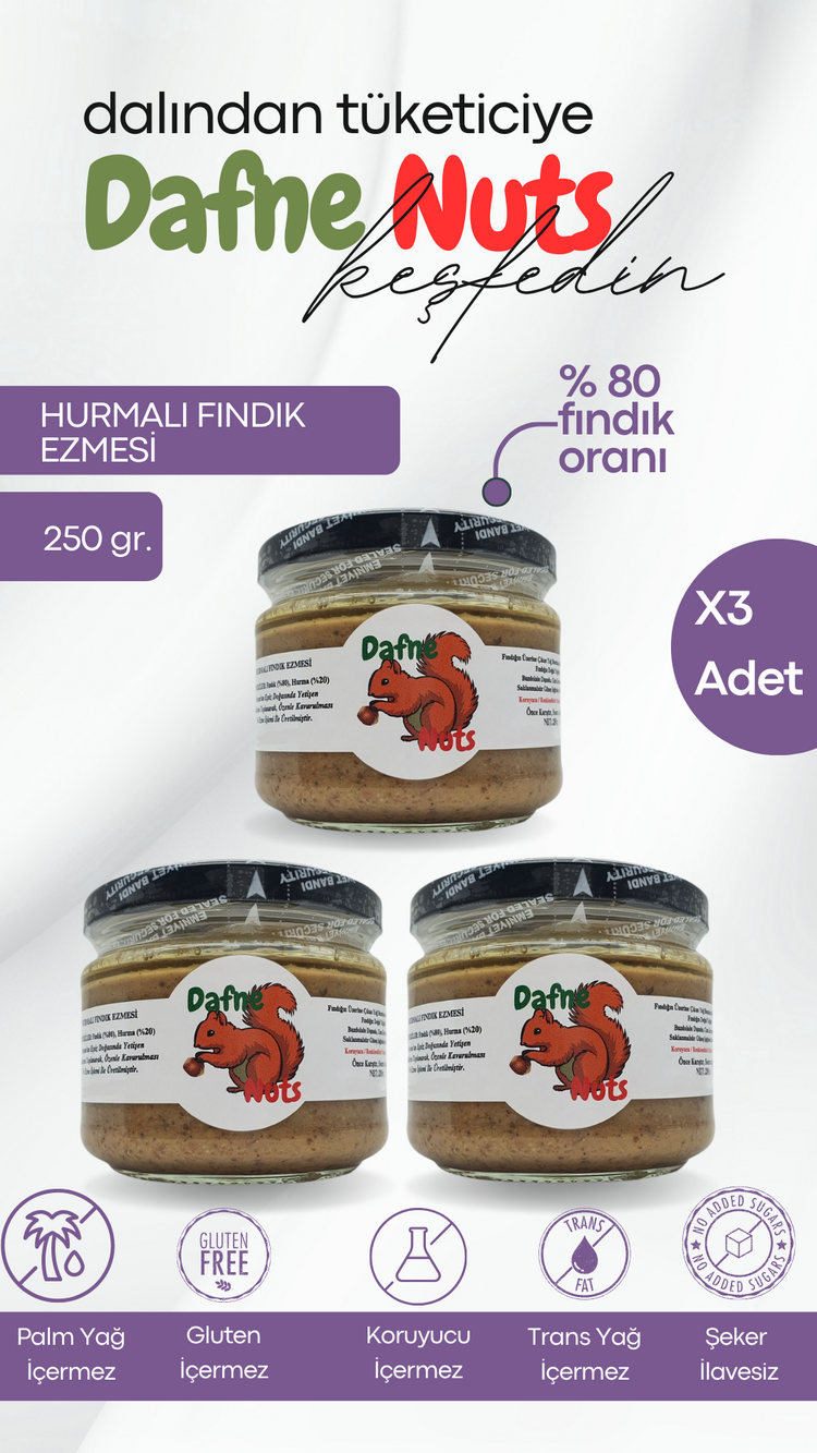 Hurmalı Fındık Ezmesi 250 Gr. (3 Adet) - Meyveli Taneli Yoğun Kıvam