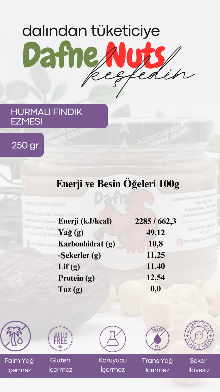 Hurmalı Fındık Ezmesi 250 Gr. (3 Adet) - Meyveli Taneli Yoğun Kıvam