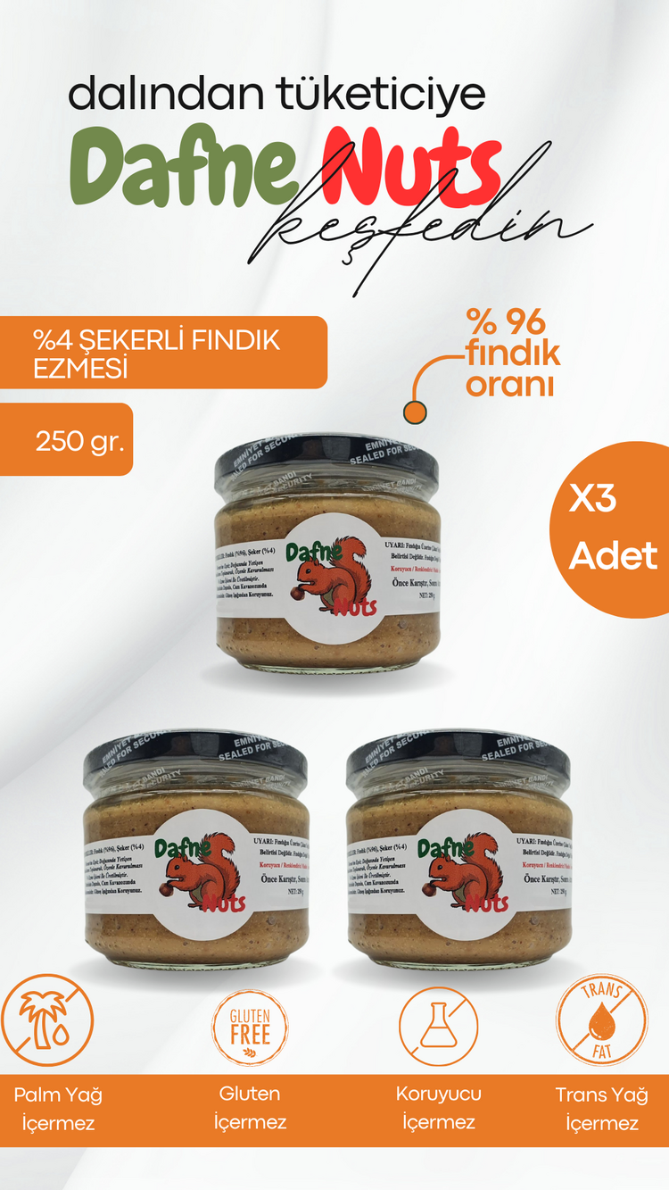 Az Şekerli Fındık Ezmesi 250 Gr. (3 Adet) - Taneli Yoğun Kıvam