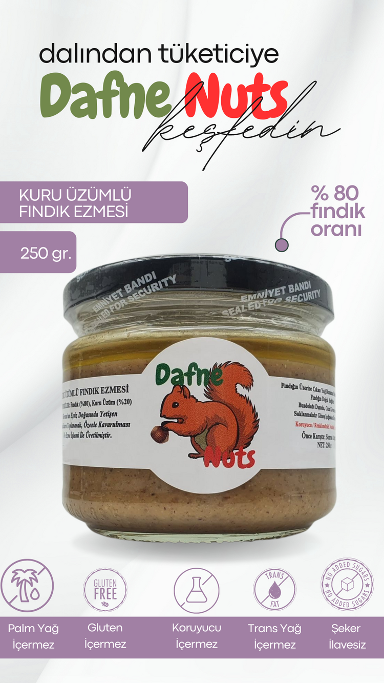 Ege Kuru Üzümlü Fındık Ezmesi 250 Gr. - Meyveli Taneli Yoğun Kıvam